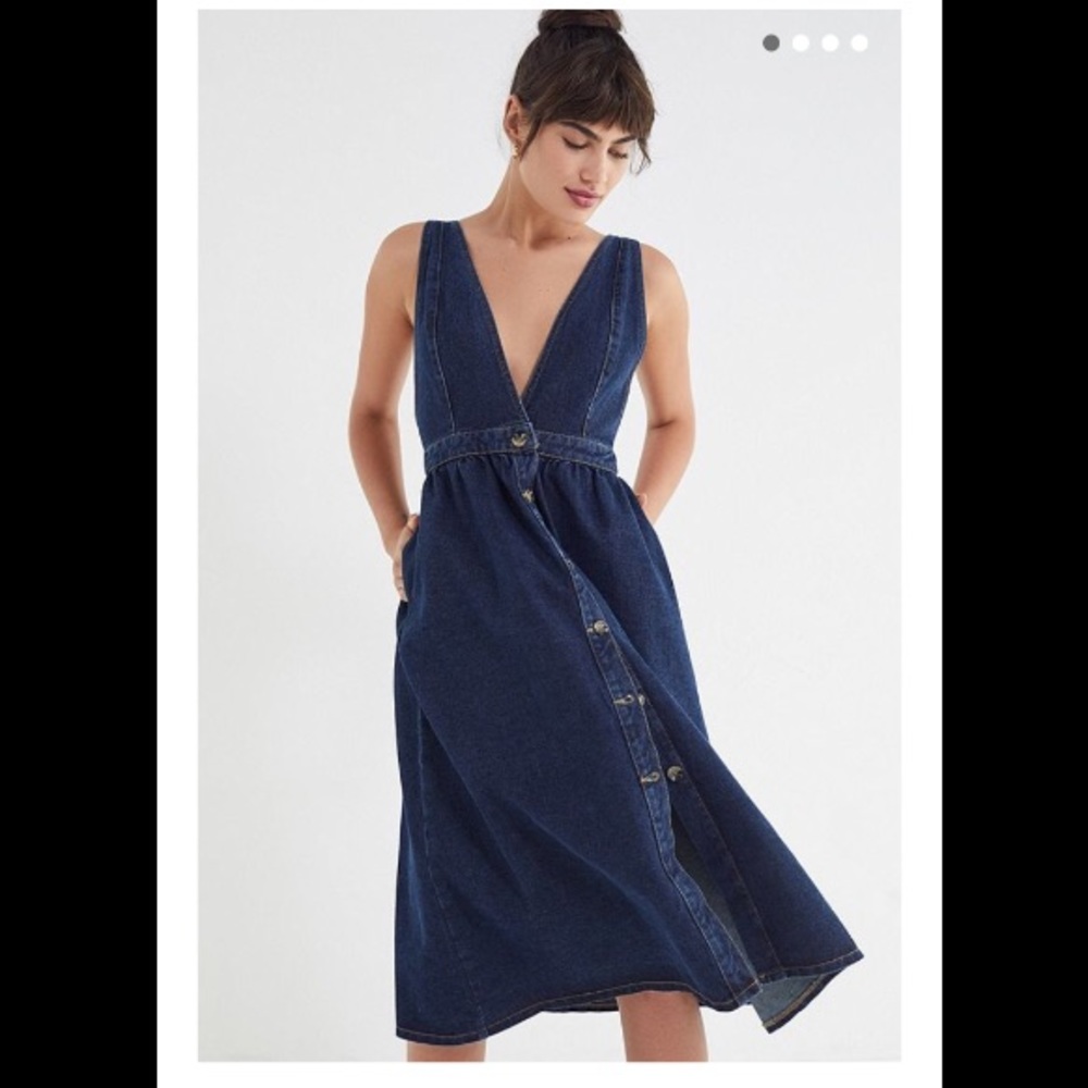UO Danny Plunging Button-Down Denim Midi Dress